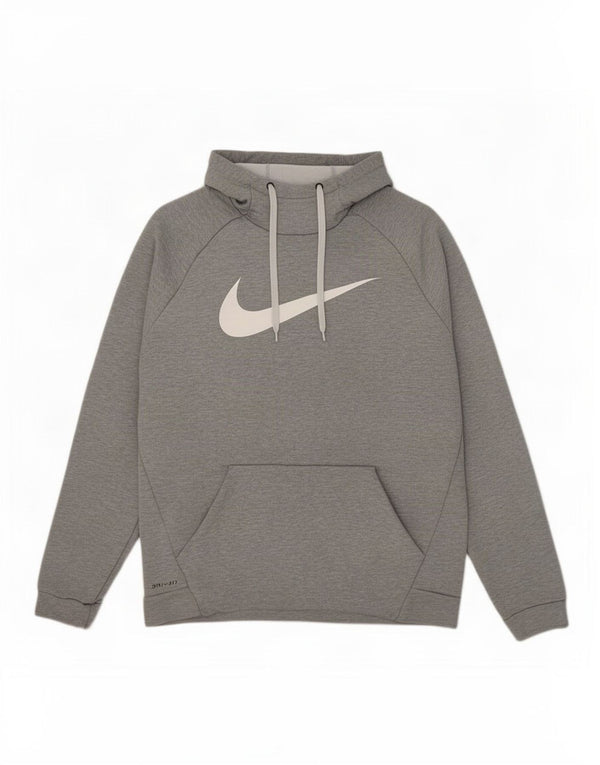 Мужской джемпер с капюшоном с графическим рисунком Nike Dri Fit, большой серый полиэстер