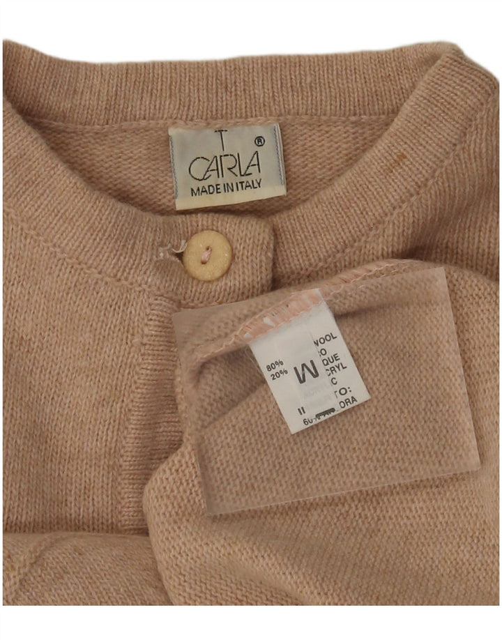 ВИНТАЖНЫЙ женский джемпер с воротником на пуговицах, Великобритания 14, средний бежевый с цветочным принтом