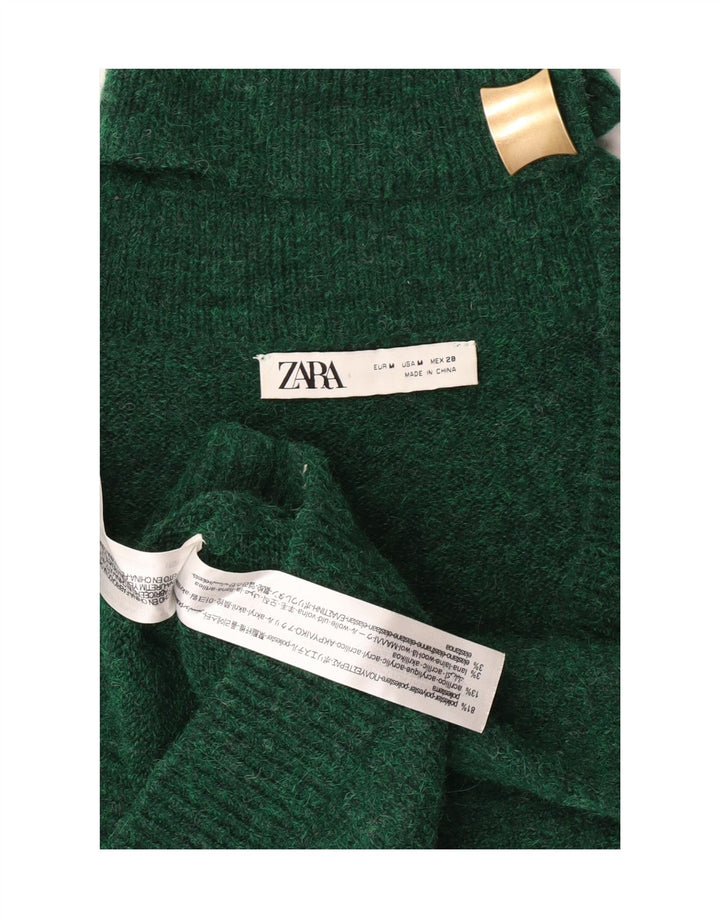 ZARA Womens Crop Turtle Neck Jumper Sweater UK 12 Medium Green Polyester Vintage Zara and Second-Hand Zara from Messina Hembry 