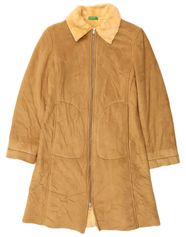 BENETTON Женское пальто из шерпы UK 10, маленькое, бежевый модакрил