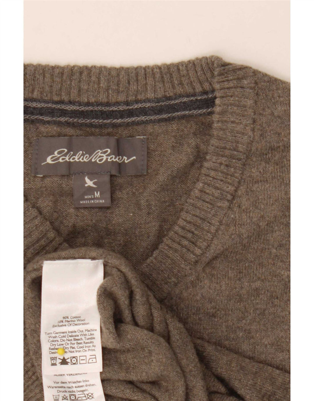 Мужской джемпер с v-образным вырезом Eddie Bauer, хлопок среднего цвета хаки