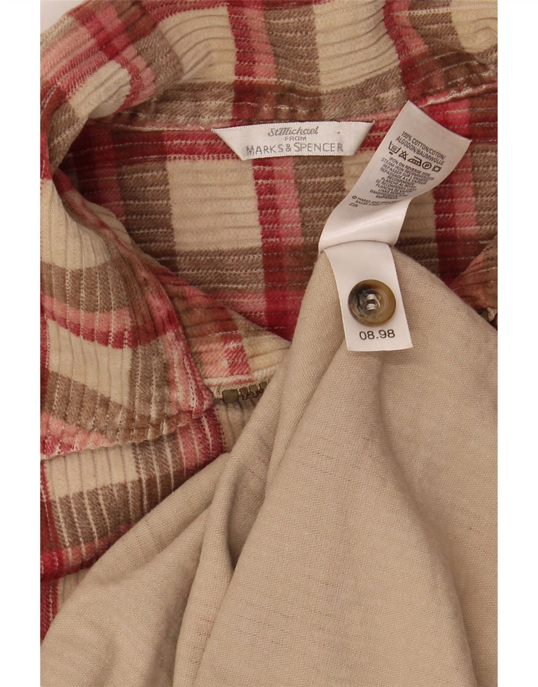 Мужская вельветовая рубашка MARKS & SPENCER, размер 16, большая хлопковая бежевая клетка