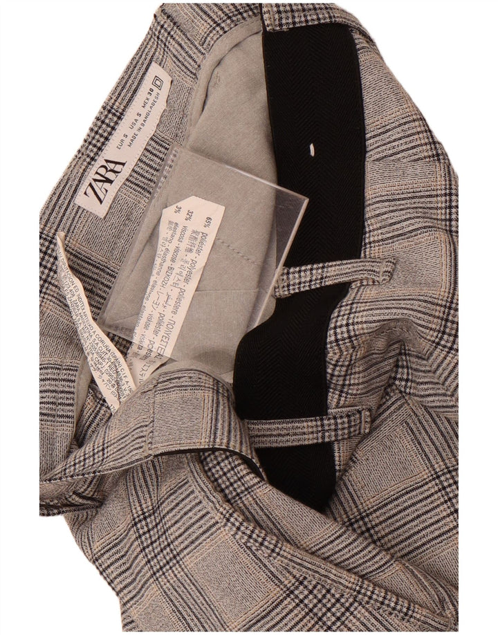 Zara Женские прямые костюмные брюки, маленькие W30 L29, серые, полиэстер в клетку