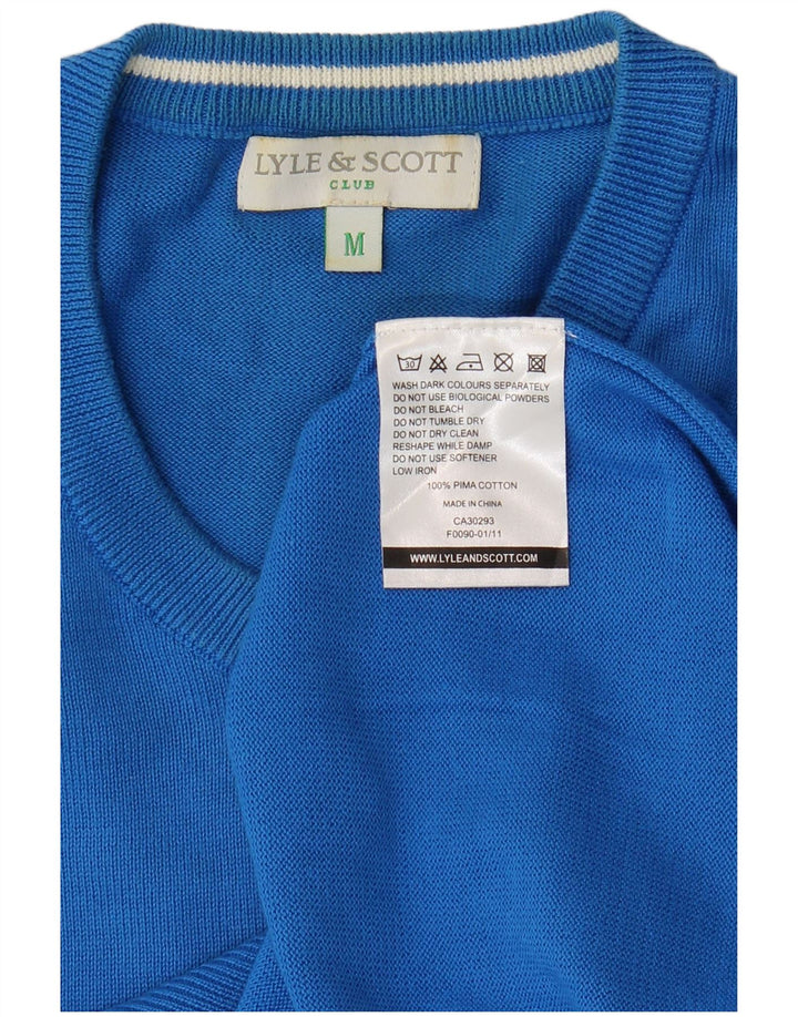 Мужской джемпер с v-образным вырезом Lyle & Scott, хлопковый свитер среднего синего цвета