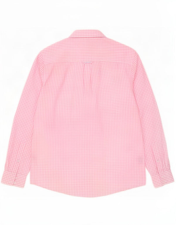 Crew Clothing Мужская классическая рубашка среднего размера из хлопка в мелкую клетку розового цвета