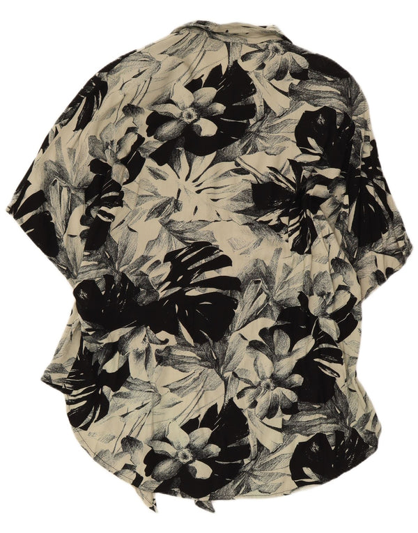Винтажная женская блузка-рубашка с коротким рукавом, Великобритания 14, средний черный цветочный вискоза