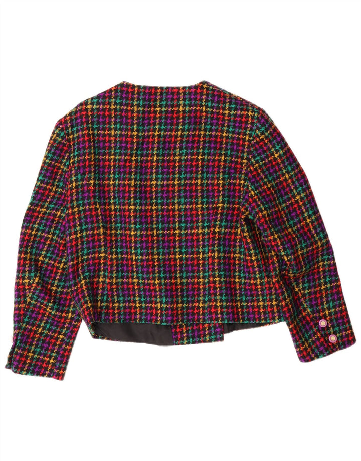 ВИНТАЖНЫЙ женский двубортный пиджак EU 44 XL в разноцветную клетку