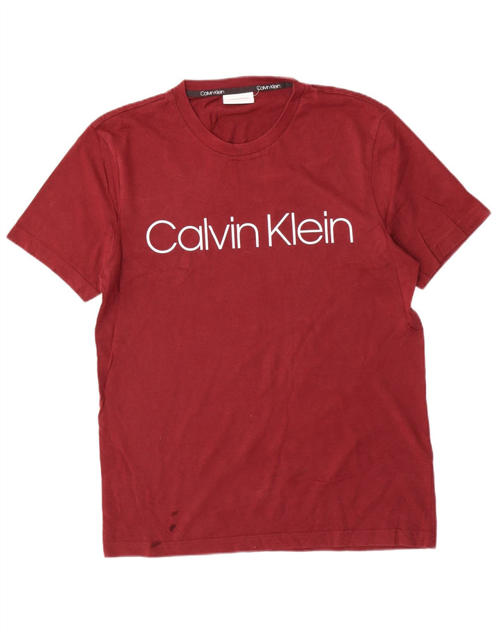 Мужская футболка с рисунком Calvin Klein, хлопковый топ среднего красного цвета