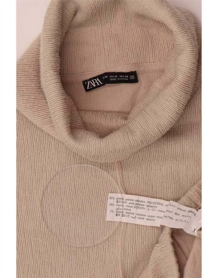 Женский свободный джемпер с высоким воротником Zara UK 14, средний бежевый полиэстер