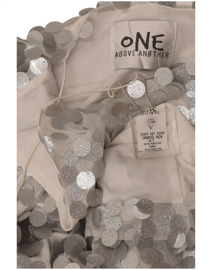 Винтажный женский топ на бретельках UK 12, средний серебристый полиэстер