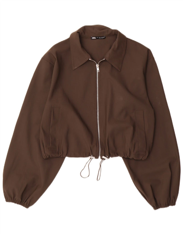 Женский укороченный бомбер Zara UK 10, маленький коричневый из полиамида