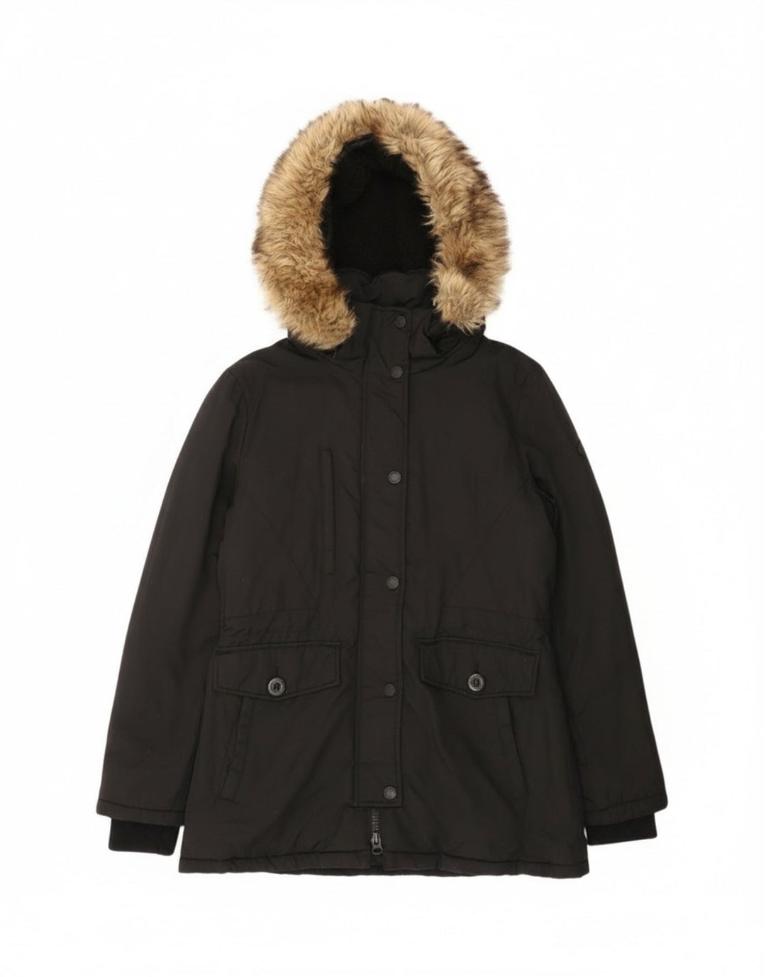Женская парка Superdry с капюшоном UK 12, средний черный нейлон