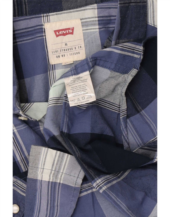 Мужская рубашка с коротким рукавом Levi's XL, синяя клетка, хлопок