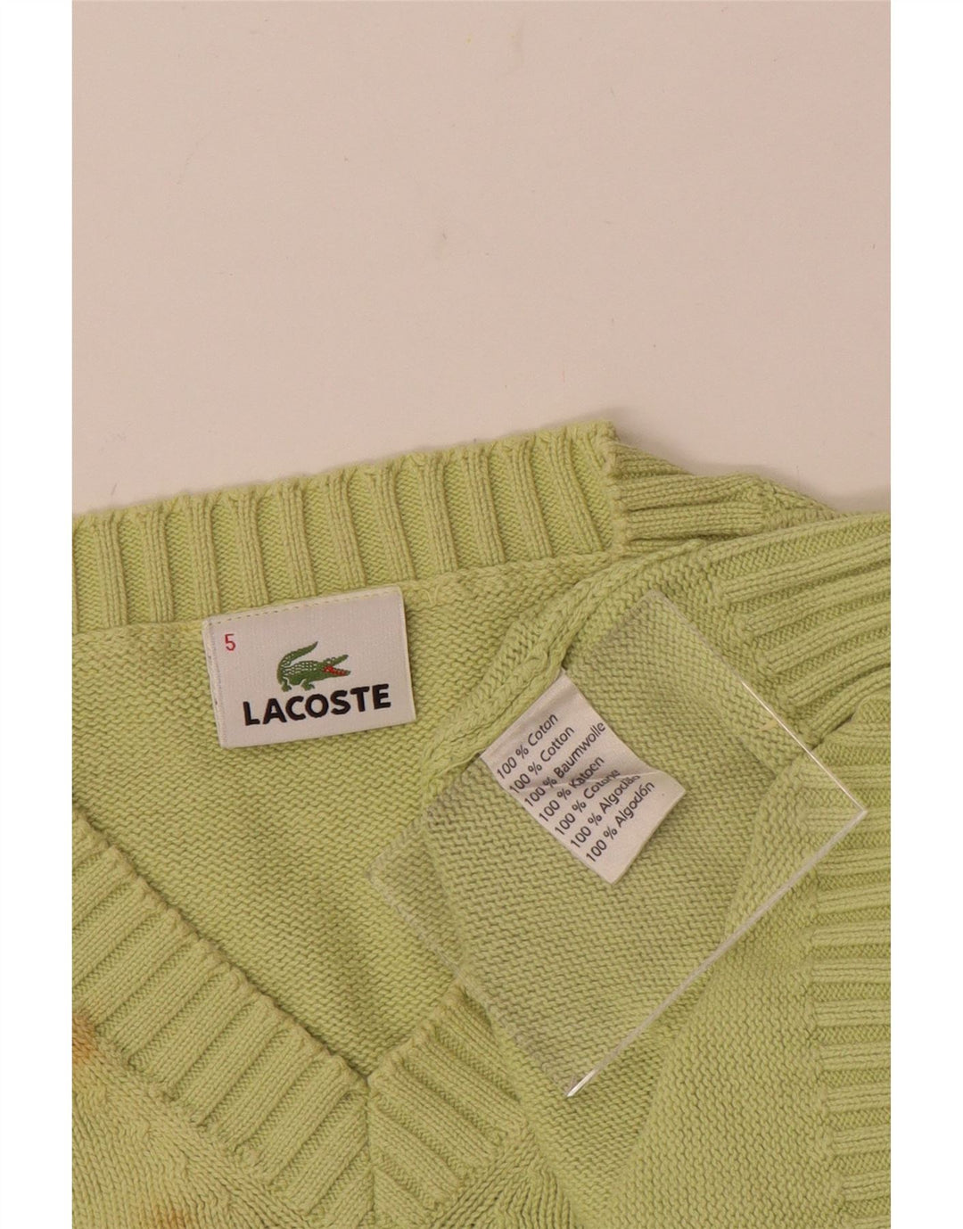 Мужской джемпер с v-образным вырезом LACOSTE, размер 5, большой, зеленый, хлопок