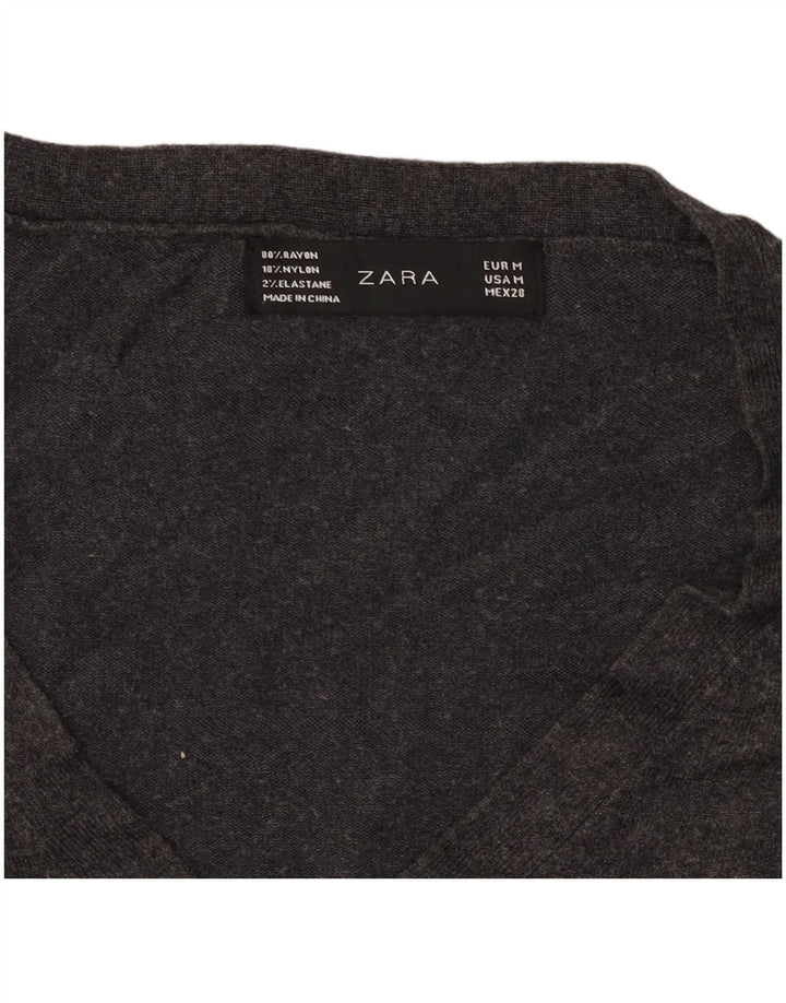 Женский джемпер с v-образным вырезом ZARA UK 14, средний серый вискоза