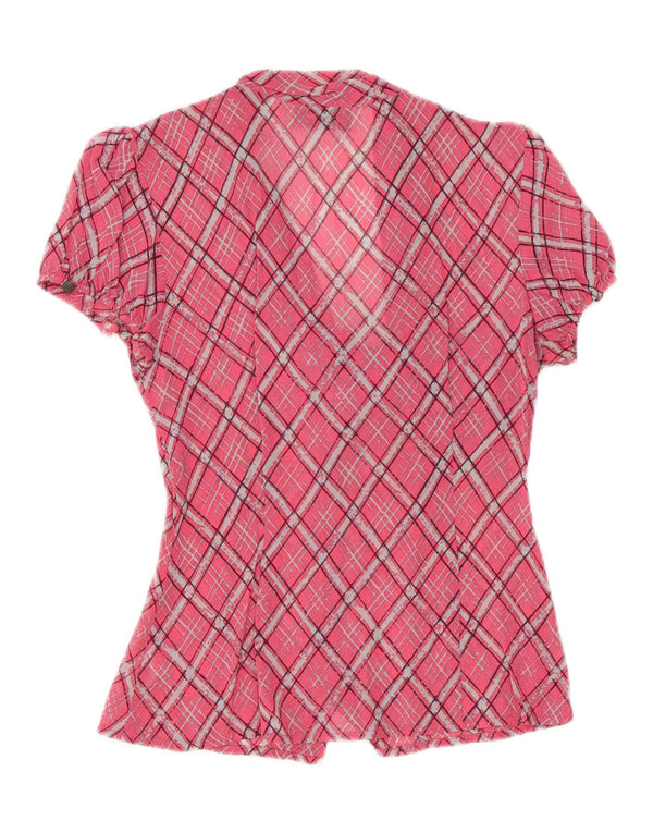 Женская блузка-рубашка с короткими рукавами и завязкой спереди Guess UK 10, маленькая розовая клетка