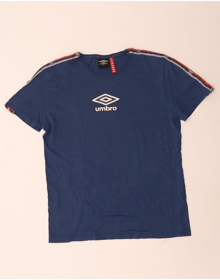 Мужская футболка с графическим рисунком Umbro, хлопковая рубашка среднего синего цвета с цветными блоками