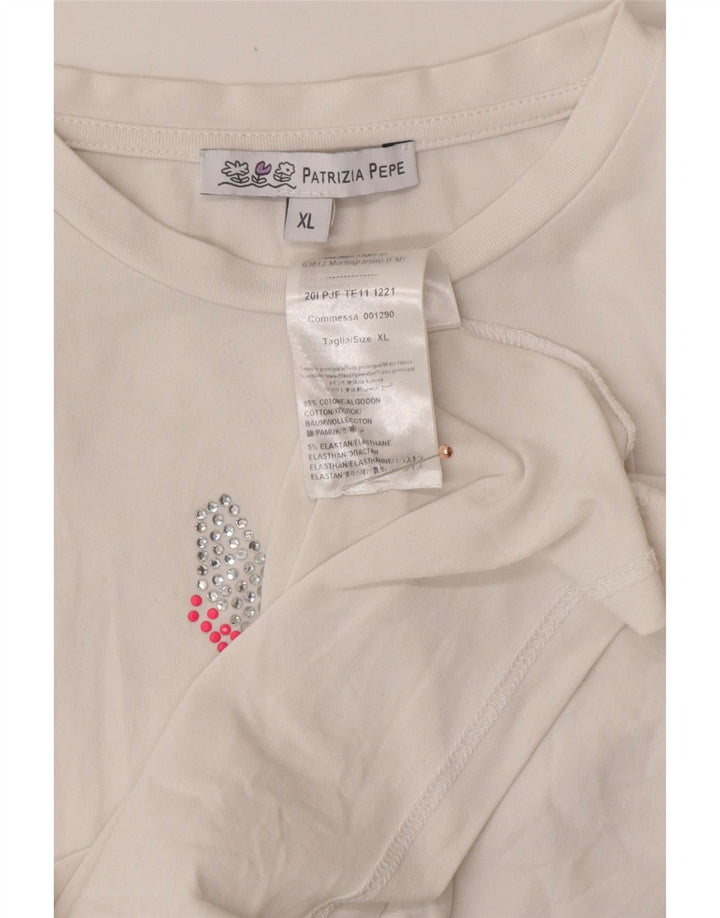 PATRIZIA PEPE Топ с рисунком для девочек, длинный рукав, 7–8 лет, размер XL, белый хлопок