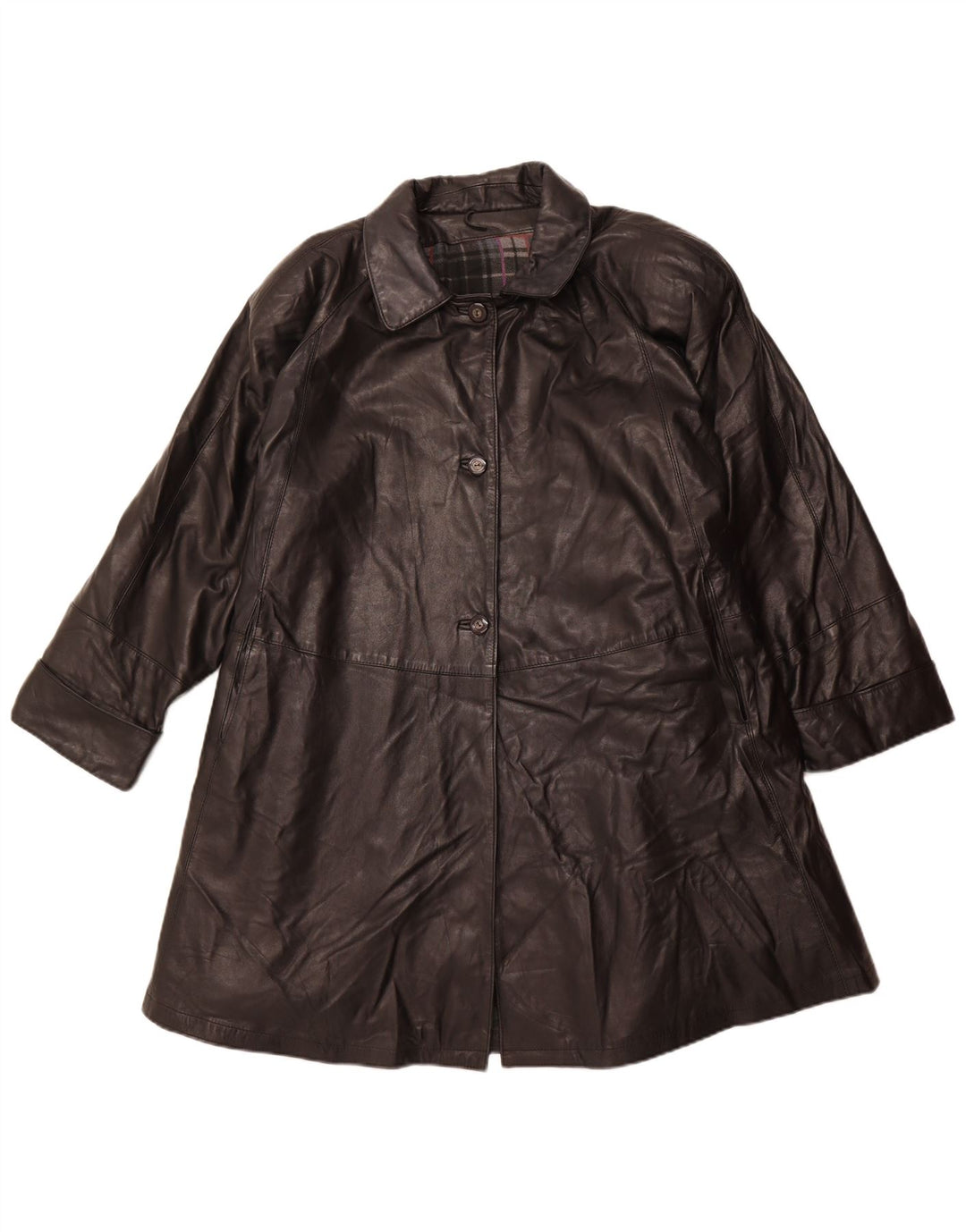 Винтажное женское кожаное пальто оверсайз IT 56, большое черное кожаное