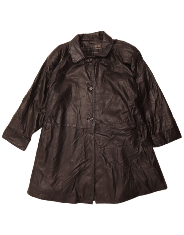 Винтажное женское кожаное пальто оверсайз IT 56, большое черное кожаное