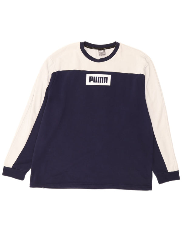 Мужской топ с рисунком Puma с длинным рукавом XL, темно-синий, хлопок с цветными блоками
