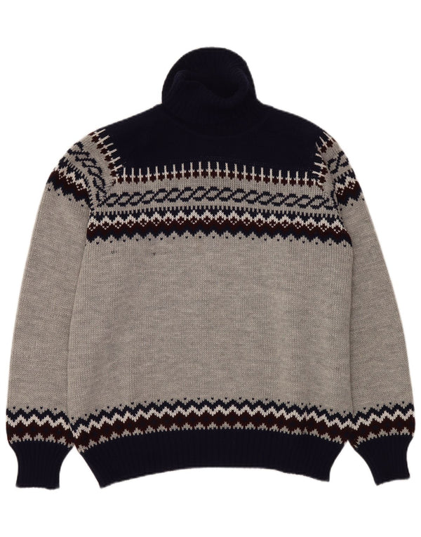 VINTAGE Мужской джемпер с высоким воротником IT 52/54 Большой Серый Fair Isle
