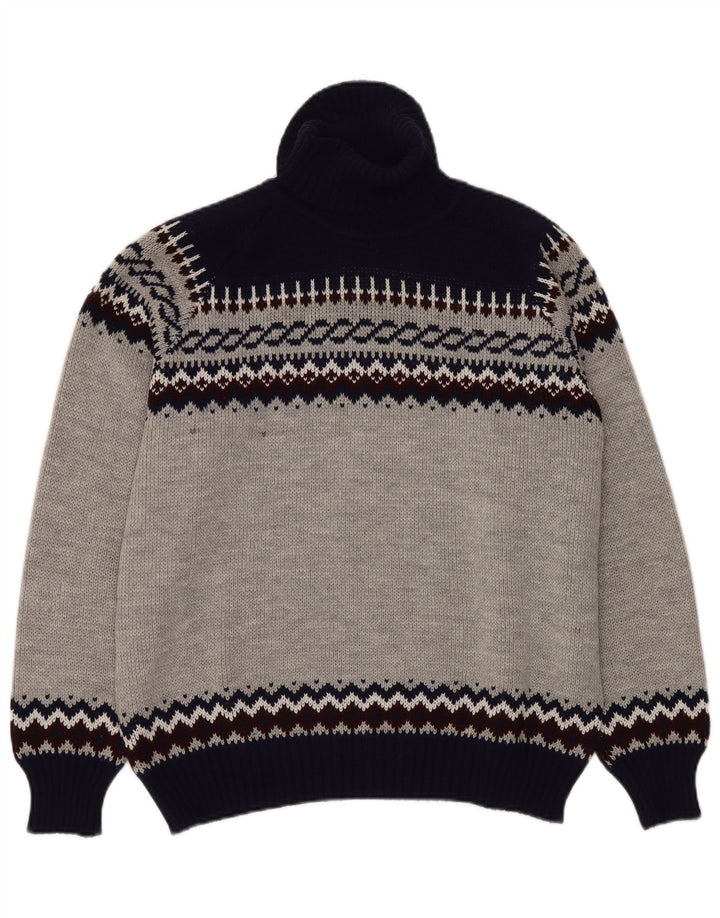 VINTAGE Мужской джемпер с высоким воротником IT 52/54 Большой Серый Fair Isle