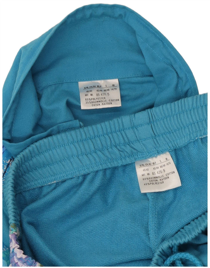 ВИНТАЖНЫЙ женский спортивный костюм UK 14/16, большой синий цветочный полиэстер