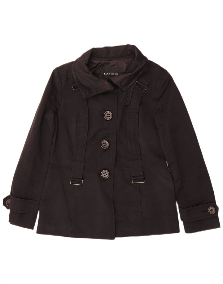 Женский короткий тренч Zara UK 14, большой черный хлопок
