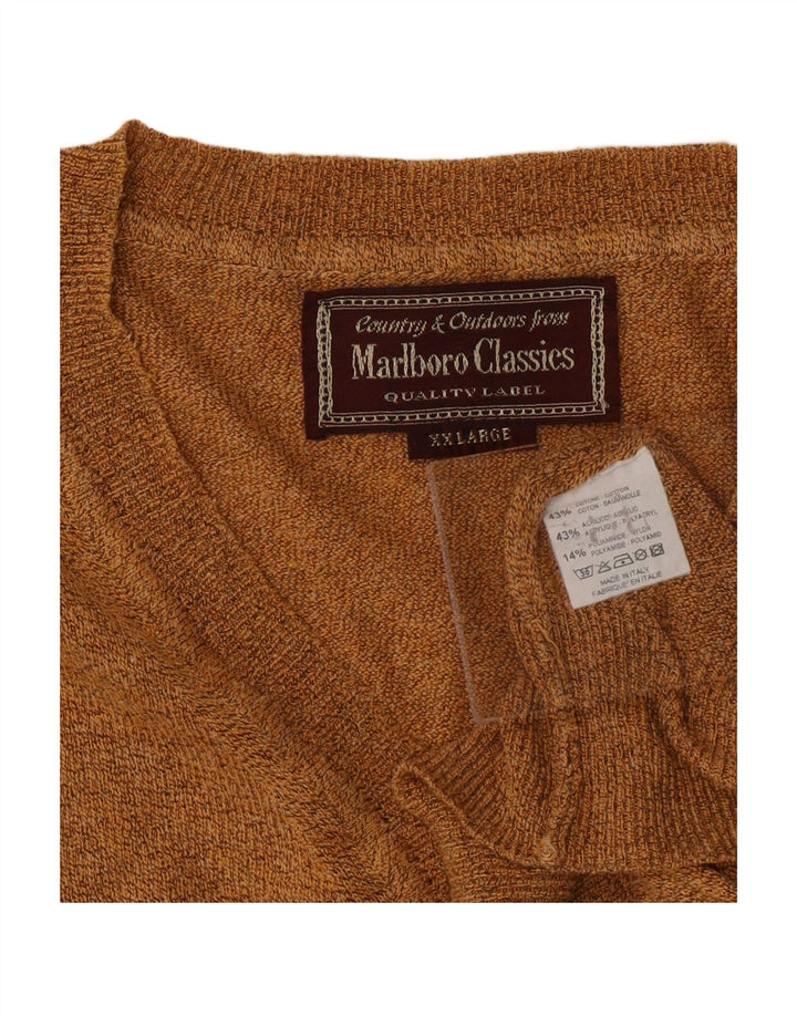 MARLBORO CLASSICS Mens V-Neck Jumper Sweater 2XL Brown Cotton