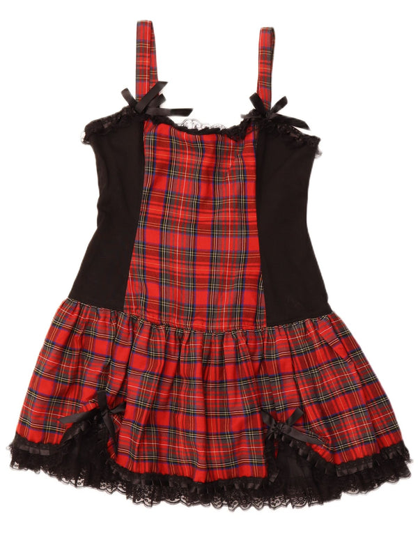 ВИНТАЖНОЕ женское платье А-силуэта без рукавов, Великобритания 16, хлопок в большую красную клетку