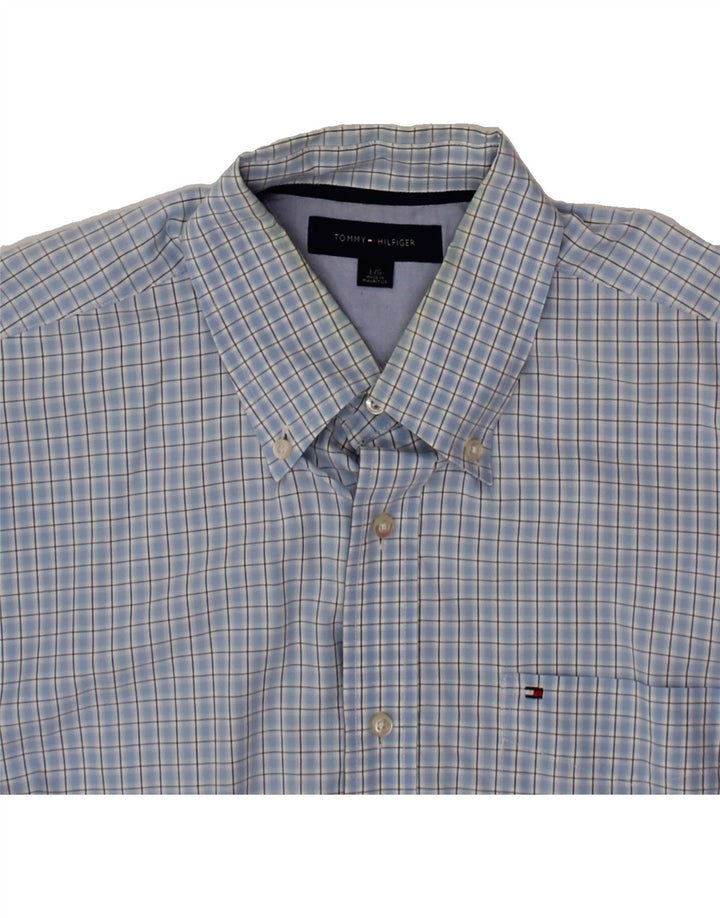 TOMMY HILFIGER Mens Shirt Large Blue Check Cotton Vintage Tommy Hilfiger and Second-Hand Tommy Hilfiger from Messina Hembry 