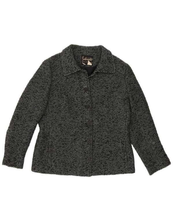 ВИНТАЖНЫЙ женский пиджак на 6 пуговицах, Великобритания, 16, большой серый, шерстяной в крапинку