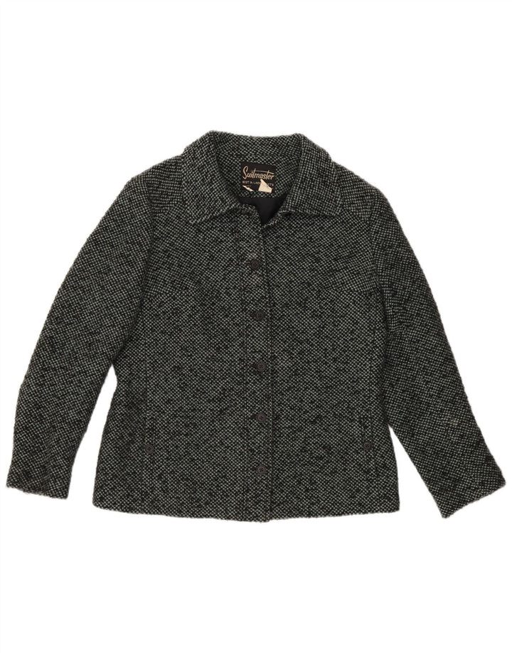 ВИНТАЖНЫЙ женский пиджак на 6 пуговицах, Великобритания, 16, большой серый, шерстяной в крапинку