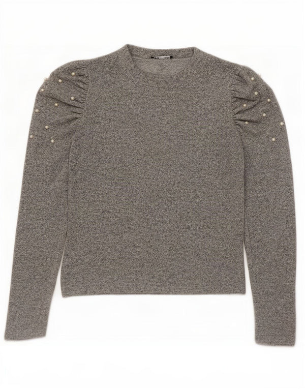 Zara Womens Long Sleeve Blouse Top UK 12 Medium Grey Flecked Viscose