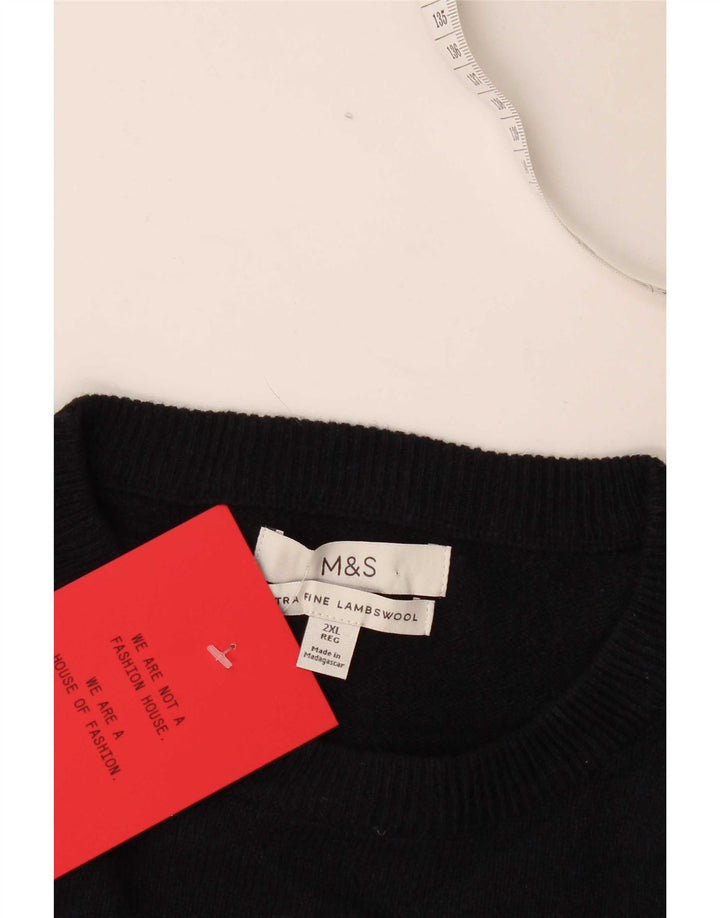 Мужской джемпер с круглым вырезом Marks & Spencer 2XL темно-синий из овечьей шерсти