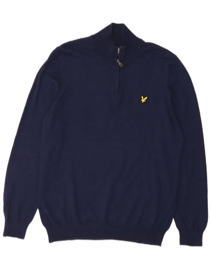 Мужской джемпер с воротником на молнии Lyle & Scott, средний темно-синий хлопковый свитер