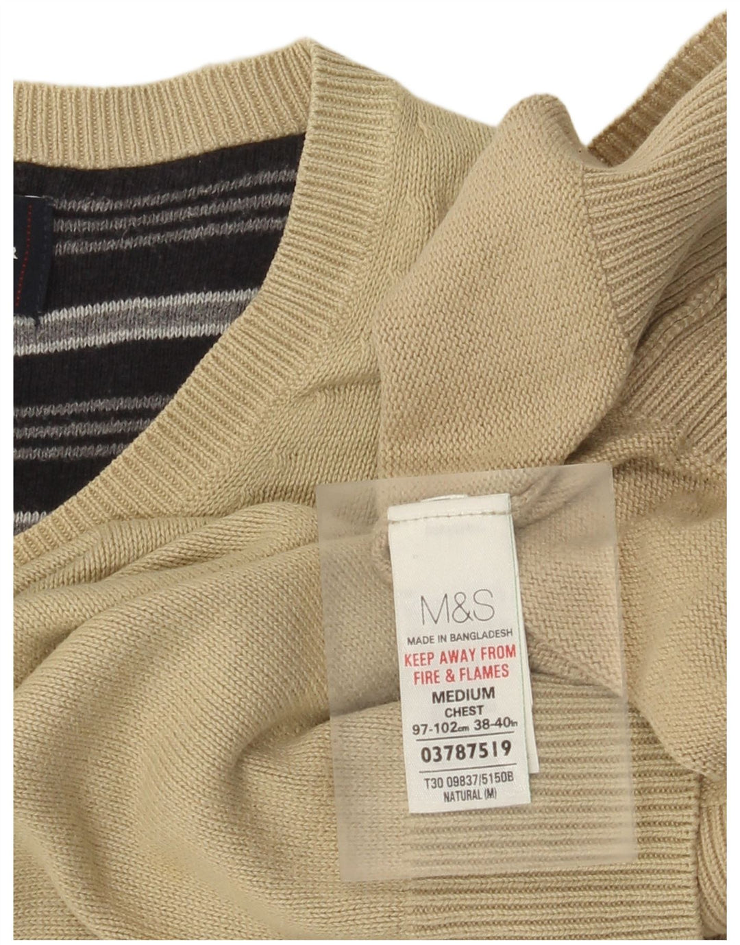Мужской джемпер с v-образным вырезом Marks & Spencer Blue Harbour, средний бежевый, хлопковый