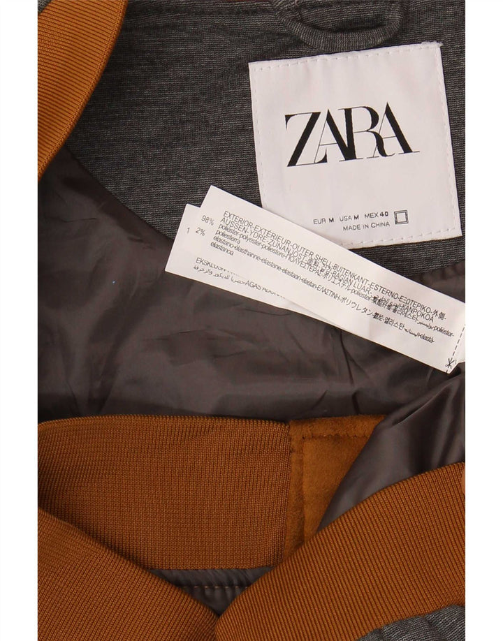 Мужская куртка-бомбер Zara UK 38, средний коричневый полиэстер с цветными блоками