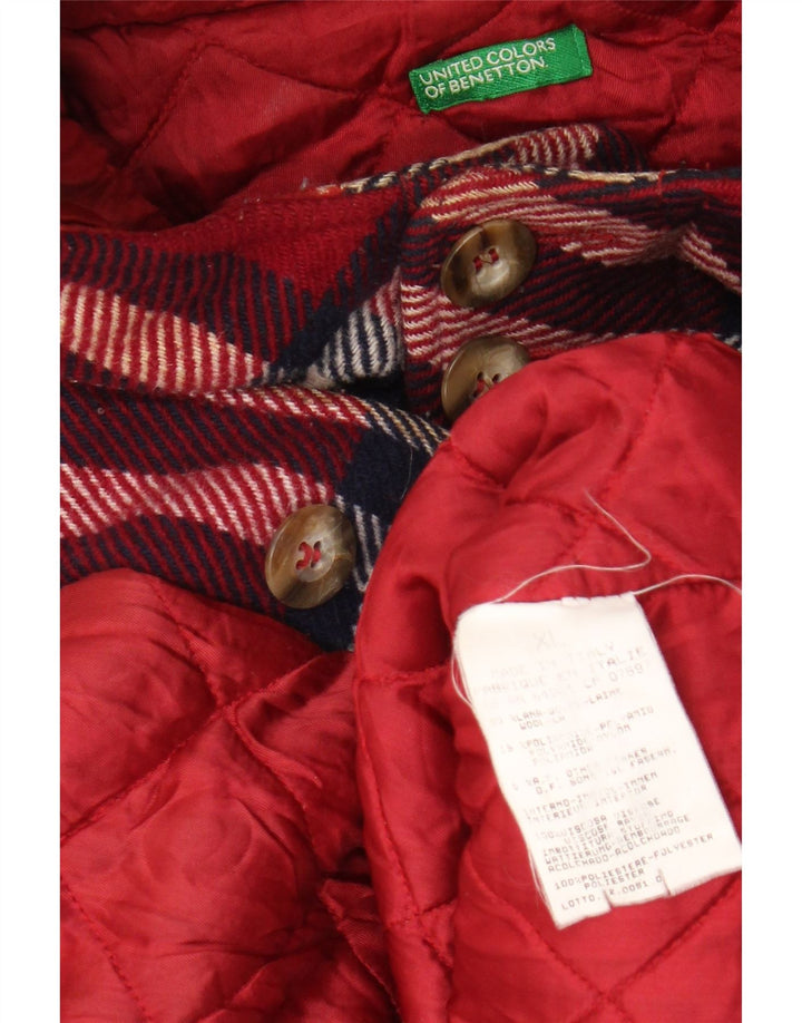 BENETTON Женское пальто с капюшоном UK 18 XL, красное шерстяное в клетку