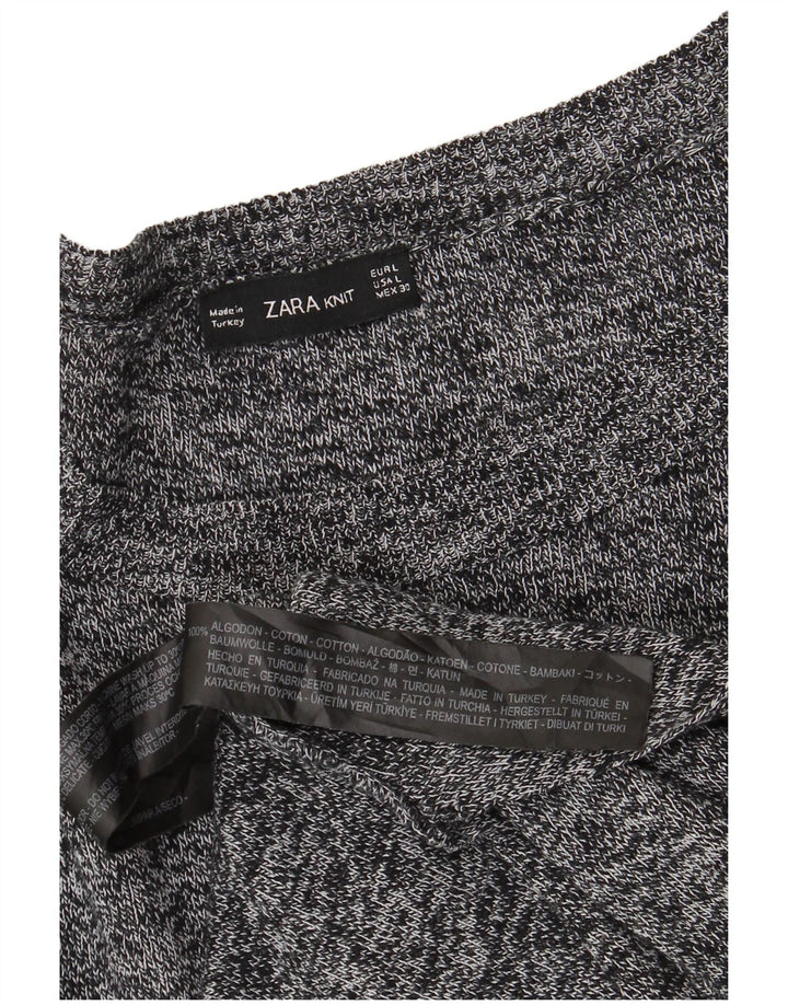 Женский джемпер с вырезом «лодочка» ZARA UK 16, большой серый хлопок с крапинками