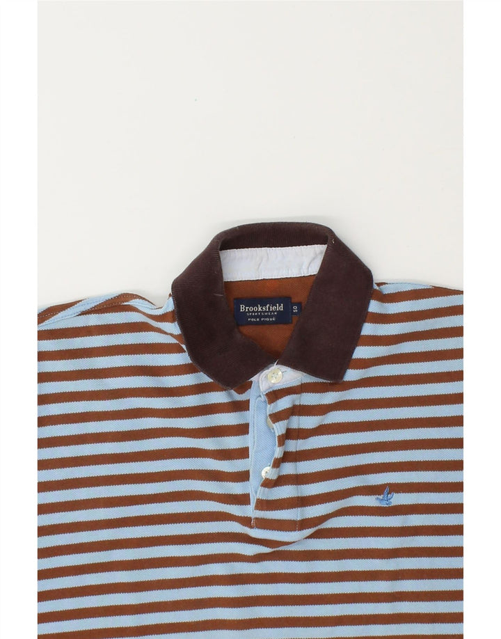 BROOKSFIELD Mens Polo Shirt IT 50 Medium Blue Striped Cotton Vintage Brooksfield and Second-Hand Brooksfield from Messina Hembry 