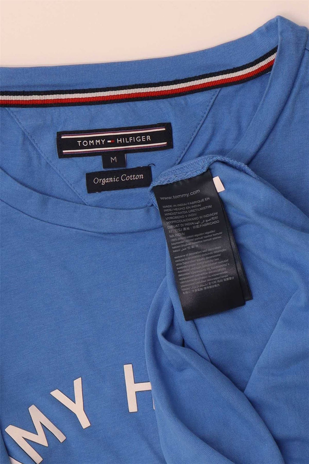 TOMMY HILFIGER Mens Graphic T-Shirt Top Medium Blue Cotton