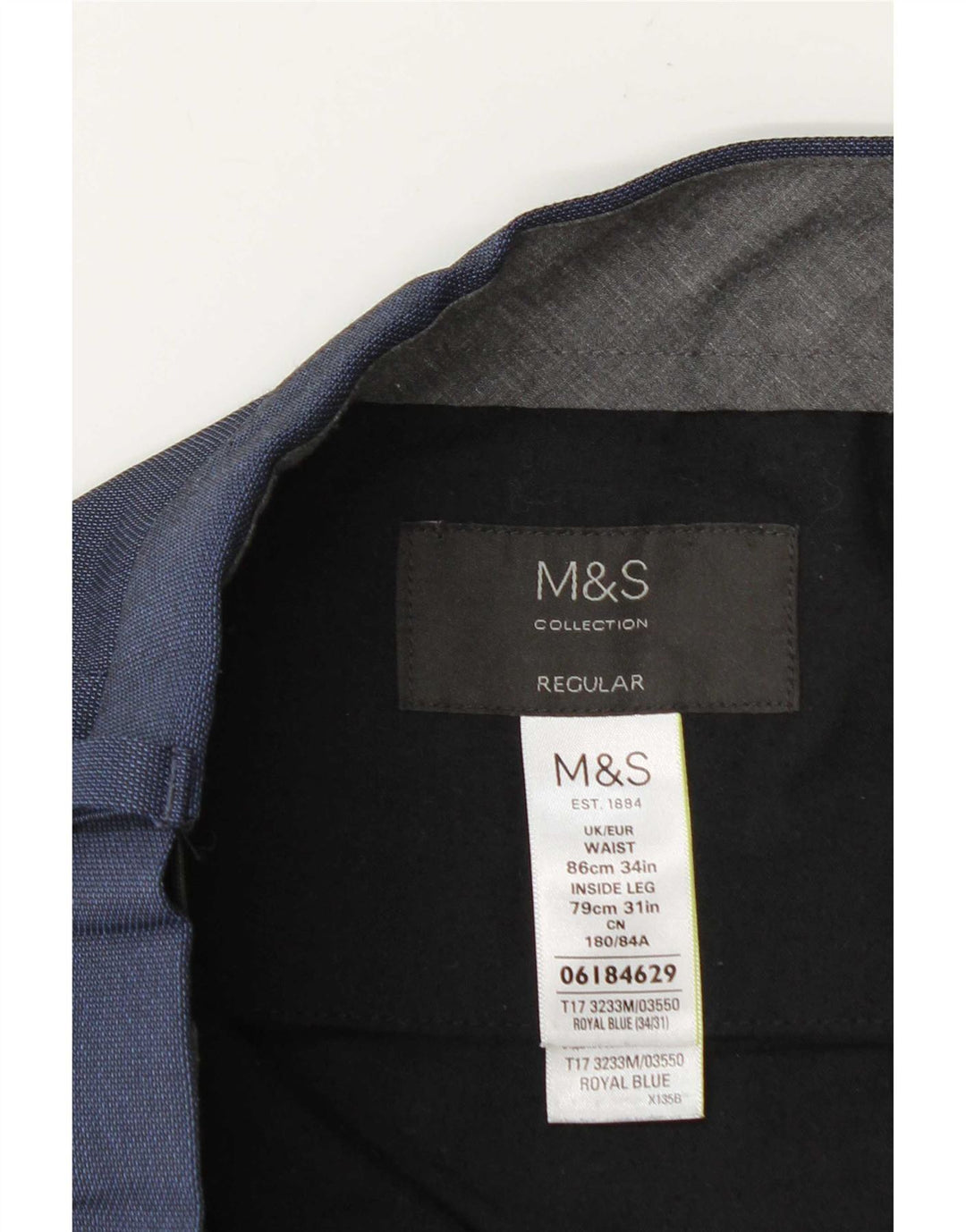 Мужские костюмные брюки классического кроя Marks & Spencer W34 L31 темно-синие из полиэстера