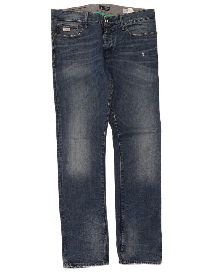 Мужские потертые узкие джинсы Armani W33 L33 синие, хлопок