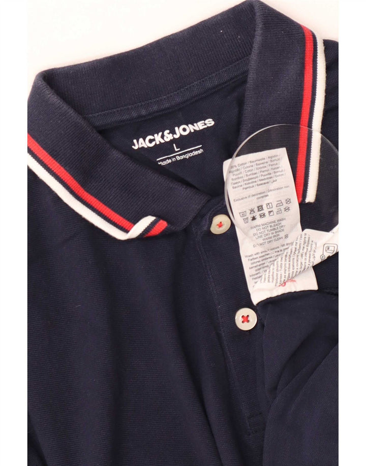 Мужская рубашка-поло Jack & Jones, темно-синяя, хлопковая