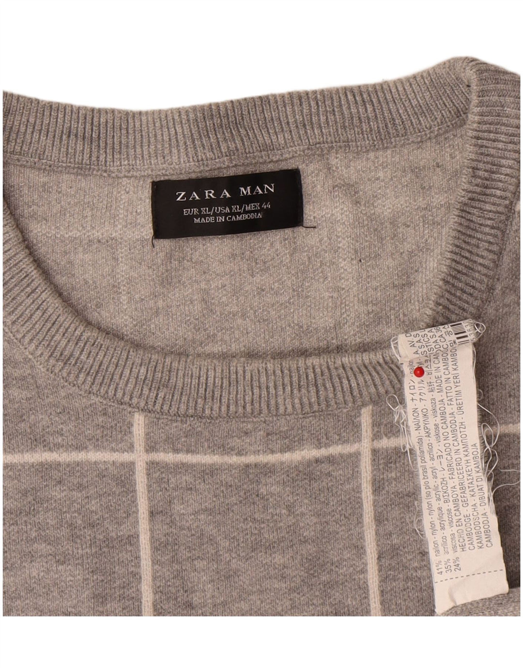 Мужской свитер Zara с круглым вырезом XL, серый нейлон в клетку
