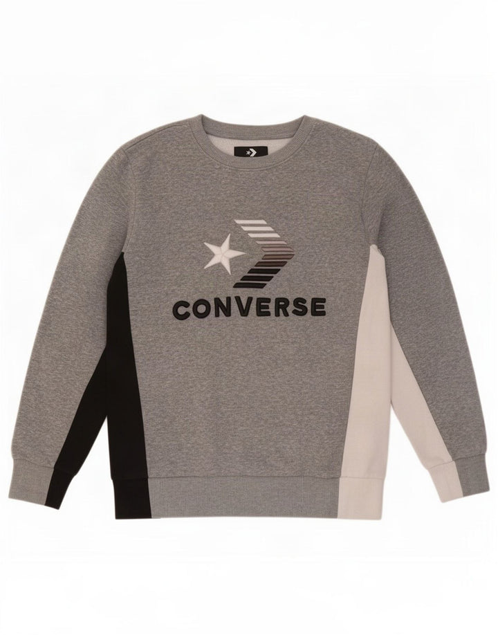 Джемпер с рисунком Converse для мальчиков 12–13 лет, большой серый с цветными блоками