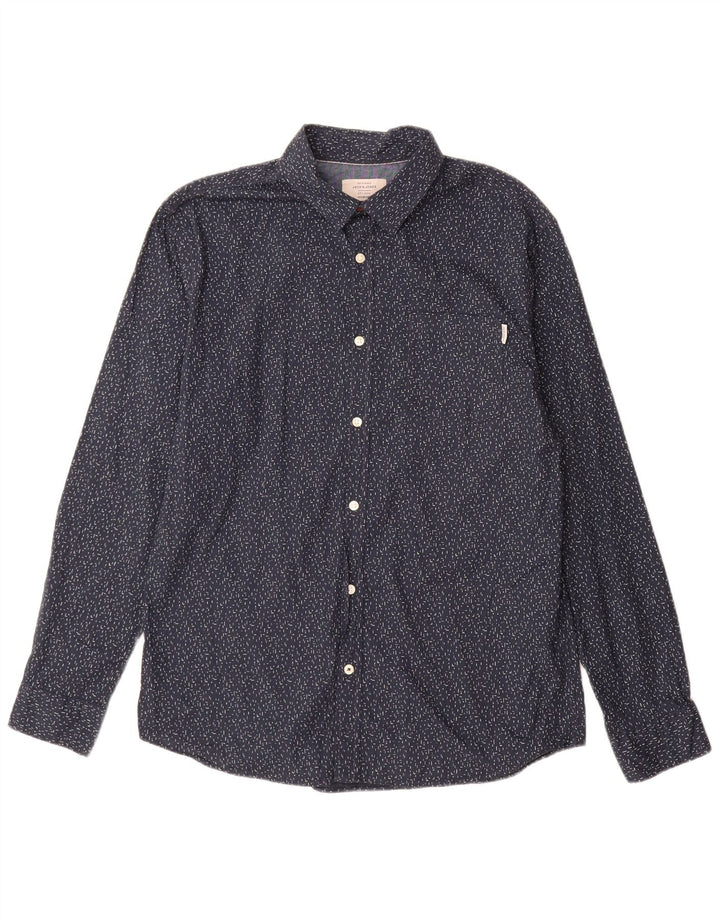 Мужская рубашка Jack & Jones XL, темно-синяя, хлопковая в крапинку