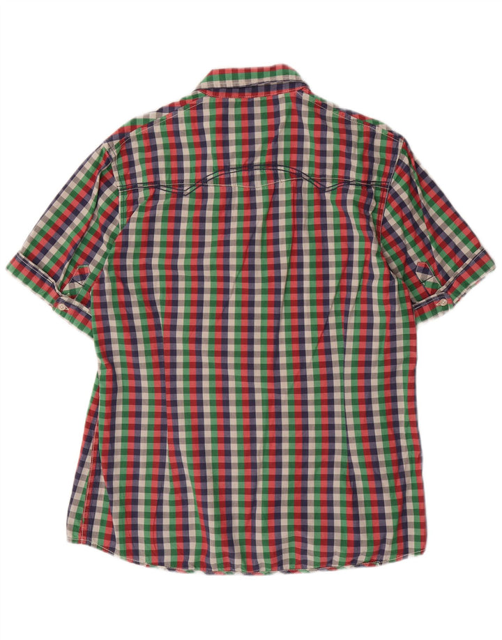 GARCIA Мужская приталенная рубашка с коротким рукавом XL в разноцветную клетку